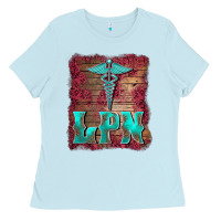 Baby Blue licensed practical nurse medical symbol  background Ladies Tee - BarkalooDesign