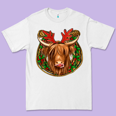 Christmas Highland Cow Mistletoe Christmas Premium Tee Designed By Jasminsmagicworld