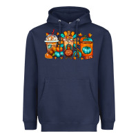 Navy Thanksgiving Coffee Cups Heavyweight Hoodie - FaDigitalArtStudio