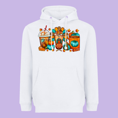 Thanksgiving Coffee Cups Heavyweight Hoodie Designed By Fadigitalartstudio