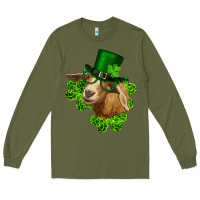 Army Green st. patrick's day goat clovers and leprechaun hat Long Sleeve Tee - RanaPortraitStore
