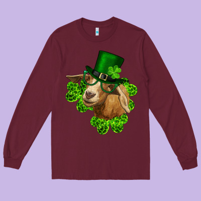St. Patrick's Day Goat Clovers And Leprechaun Hat Long Sleeve Tee Designed By Ranaportraitstore