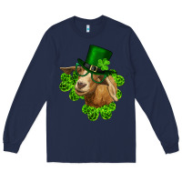 Navy st. patrick's day goat clovers and leprechaun hat Long Sleeve Tee - RanaPortraitStore