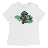 White Sea Seal Face Illustrations Ladies Tee - LillyAllenDesigns