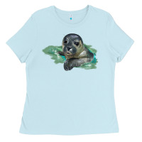 Baby Blue Sea Seal Face Illustrations Ladies Tee - LillyAllenDesigns