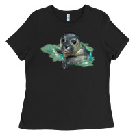 Black Sea Seal Face Illustrations Ladies Tee - LillyAllenDesigns