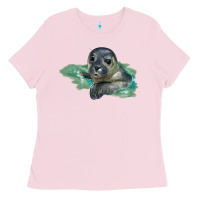 Bubblegum Pink Sea Seal Face Illustrations Ladies Tee - LillyAllenDesigns