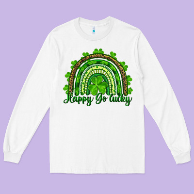 Saint Patricks Day Happy Go Lucky Rainbow Long Sleeve Tee Designed By Ranaportraitstore