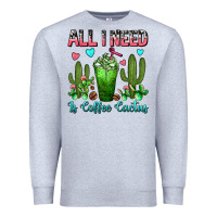Heather Grey All I Need Is Coffee Cactus Frappe Premium Sweatshirt - FaDigitalArtStudio