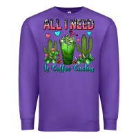 Purple All I Need Is Coffee Cactus Frappe Premium Sweatshirt - FaDigitalArtStudio