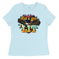 Baby Blue lets get lit america eagle Ladies Tee - NancyCooperArtShop