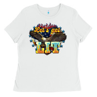 White lets get lit america eagle Ladies Tee - NancyCooperArtShop