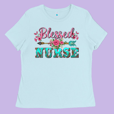 Western Blessed Nurse Pink Floral Arrow Ladies Tee Designed By Barkaloodesign