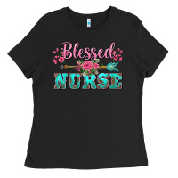 Black western blessed nurse pink floral arrow Ladies Tee - BarkalooDesign