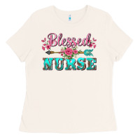 Bone western blessed nurse pink floral arrow Ladies Tee - BarkalooDesign