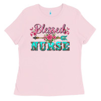 Bubblegum Pink western blessed nurse pink floral arrow Ladies Tee - BarkalooDesign