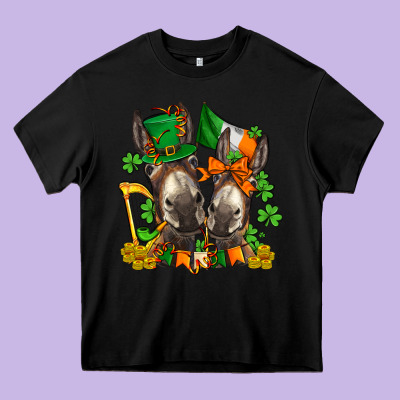 St Patricks Donkeys With  Shamrocks Heavy Core Tee Designed By Adodesignshop