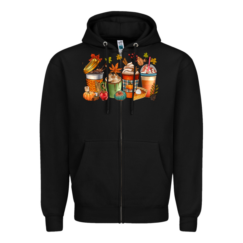 Fall Coffee Cups Zipper Hoodie by CowGirlArtShop | Teevron