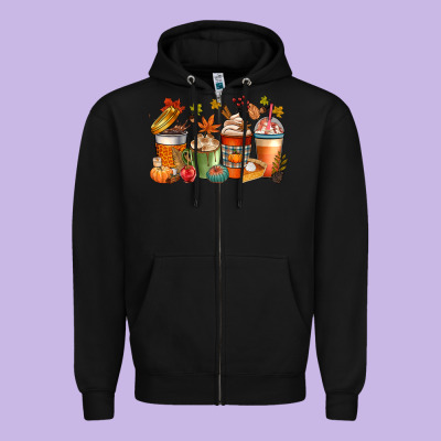 Fall Coffee Cups Zipper Hoodie Designed By Cowgirlartshop