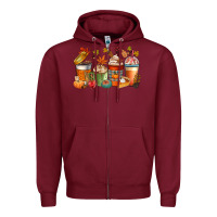 Burgundy fall coffee cups Zipper Hoodie - CowGirlArtShop