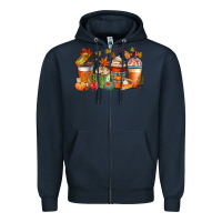 Navy fall coffee cups Zipper Hoodie - CowGirlArtShop