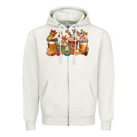 Oatmeal Heather fall coffee cups Zipper Hoodie - CowGirlArtShop