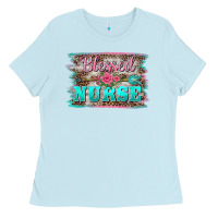 Baby Blue western blessed nurse pink floral arrow  background Ladies Tee - BarkalooDesign