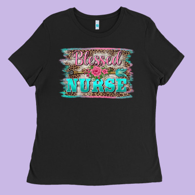 Western Blessed Nurse Pink Floral Arrow  Background Ladies Tee Designed By Barkaloodesign