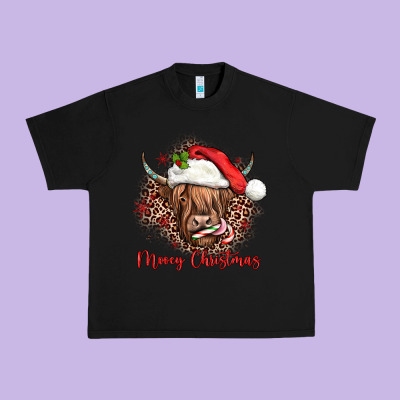 Mooey Christmas Cow Urban Heavy Tee Designed By Jahusdesignshop