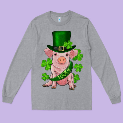 St. Patrick's Day Lucky Baby Pig Long Sleeve Tee Designed By Ranaportraitstore