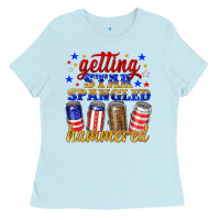 Baby Blue getting star spangled hammered Ladies Tee - NancyCooperArtShop