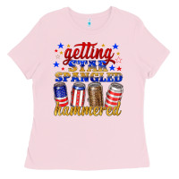 Bubblegum Pink getting star spangled hammered Ladies Tee - NancyCooperArtShop