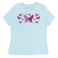 Baby Blue floral breast cancer butterfly Ladies Tee - Jasminsmagicworld