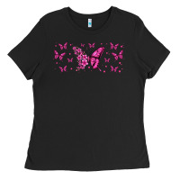 Black floral breast cancer butterfly Ladies Tee - Jasminsmagicworld