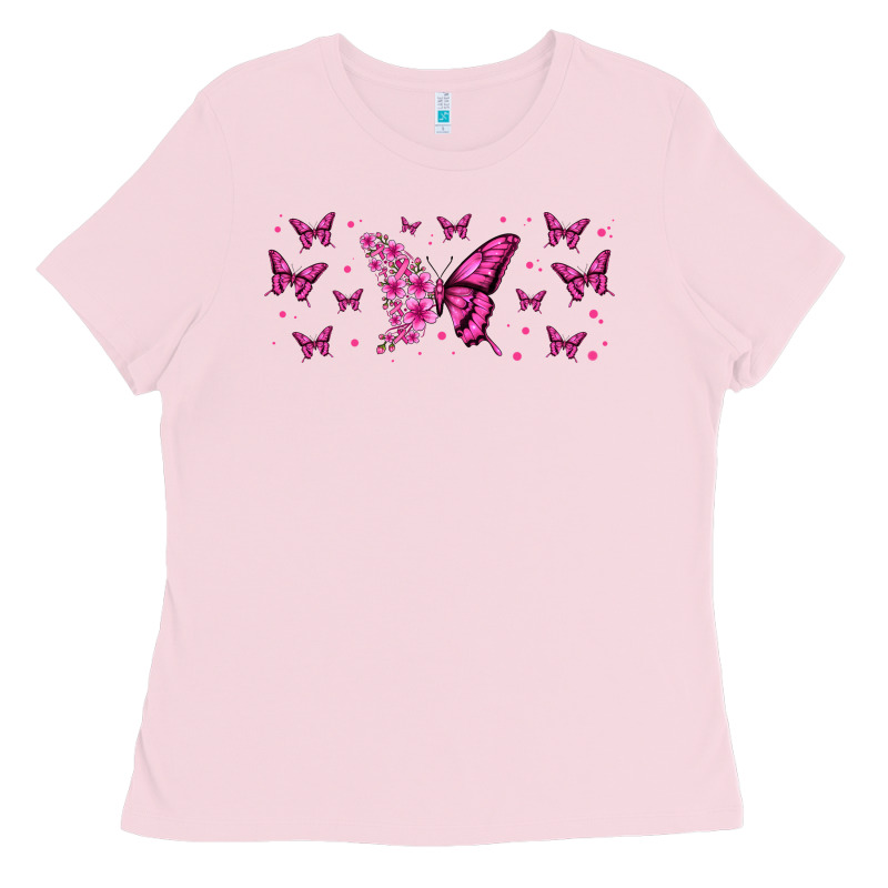 Floral Breast Cancer Butterfly Ladies Tee by Jasminsmagicworld | Teevron