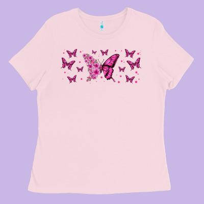 Floral Breast Cancer Butterfly Ladies Tee Designed By Jasminsmagicworld