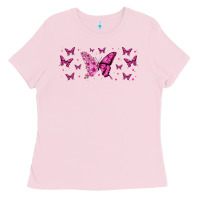 Bubblegum Pink floral breast cancer butterfly Ladies Tee - Jasminsmagicworld