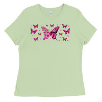 Matcha floral breast cancer butterfly Ladies Tee - Jasminsmagicworld