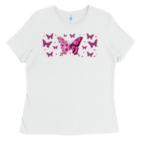 White floral breast cancer butterfly Ladies Tee - Jasminsmagicworld