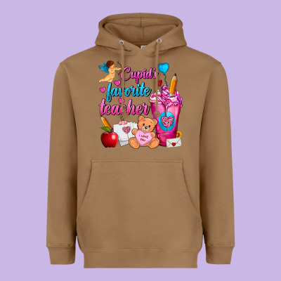 Cupid's Favorite Teacher Valentine's Day Frappe Heavyweight Hoodie Designed By Fadigitalartstudio