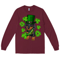 Burgundy st. patrick's day lucky dachshund puppy Long Sleeve Tee - RanaPortraitStore