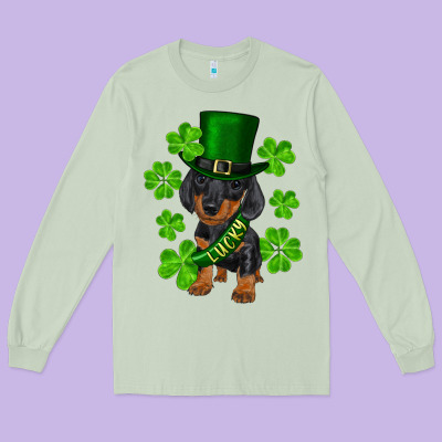 St. Patrick's Day Lucky Dachshund Puppy Long Sleeve Tee Designed By Ranaportraitstore