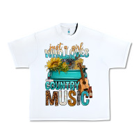 White Just A Girl Who Loves Country Music Urban Heavy Tee - BundleAndBundleShop