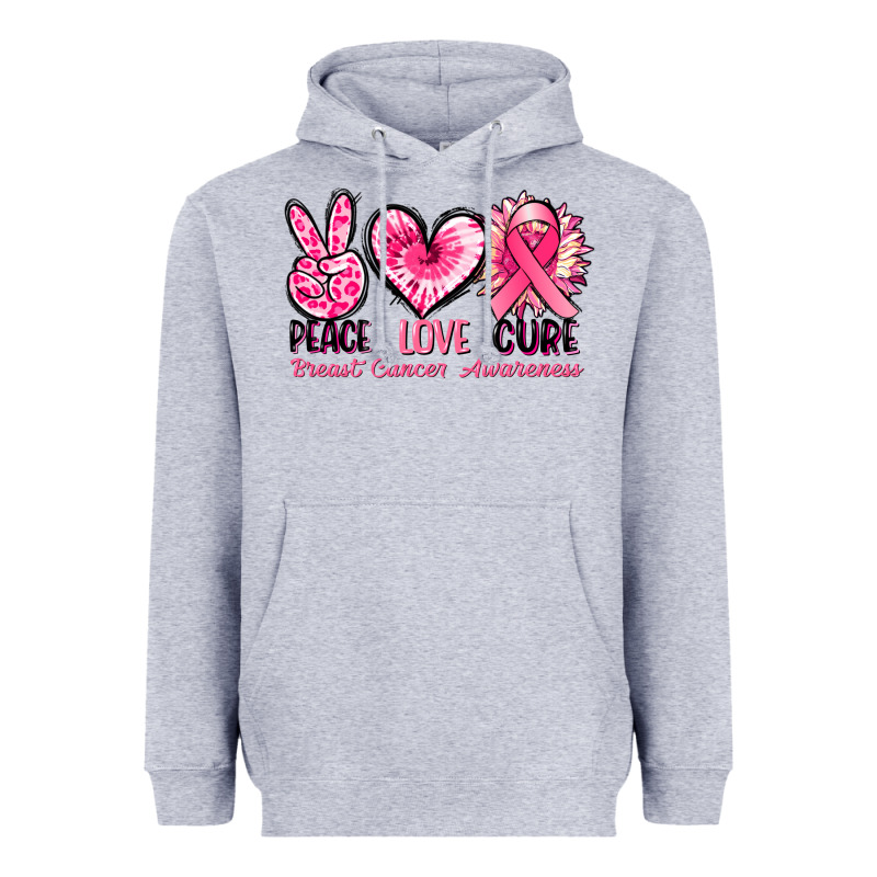 Peace Love Cure Breast Cancer Awareness Heavyweight Hoodie by FaDigitalArtStudio | Teevron