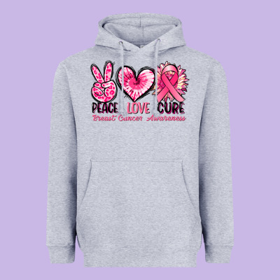 Peace Love Cure Breast Cancer Awareness Heavyweight Hoodie Designed By Fadigitalartstudio