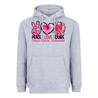 Heather Grey Peace love cure Breast Cancer Awareness Heavyweight Hoodie - FaDigitalArtStudio