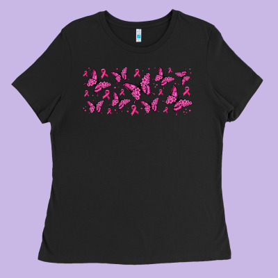 Breast Cancer Butterflies Ladies Tee Designed By Jasminsmagicworld