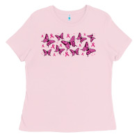 Bubblegum Pink breast cancer butterflies Ladies Tee - Jasminsmagicworld