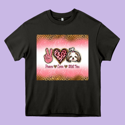 Peace Love Shih Tzu Heavy Core Tee Designed By Jasminsmagicworld