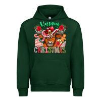 Forest Green Happy Christmas Cow Urban Hoodie - CowhideDigitalArt